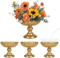Gold Vases for Centerpieces Tables, Tall Metal Flower Urn Pedestal Vase Compote Bowl with Plastic Liners, Vintage Floral Arrangement Pots for Wedding Table Decor (Medium: 7.87''×7.87''×5.4'') by Zyphluxhomedecor