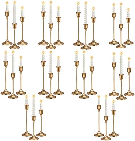 10 Sets Candle Holder Brass Gold Candlestick Holders -Vintage Modern Metal Taper Candle Holders, Decorative Centerpiece for Table Mantel, Wedding Kitchen Home Decor, Wedding Gift,30Pcs by Unknown