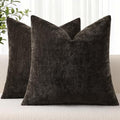 decorUhome Fall Chenille Dark Brown Throw Pillow Covers 26x26 Inch Set of 2, Decorative Soft Couch Pillow Covers Solid Dyed Accent Euro Sham Farmhouse Neutral Square Pillow Cases for Sofa by decorUhome