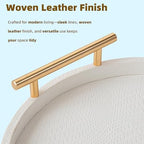2 Piece White Round Serving Tray with Handles, Woven-Texture Faux Leather Ottoman Tray for Living Room, Decorative Tray for Coffee Table Home Decor - Image 5