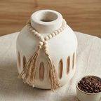 Handmade Wooden Vase with Decorative Beads and Tassels - Image 6