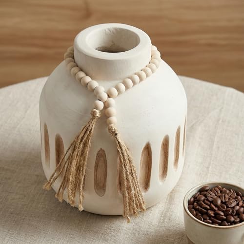Handmade Wooden Vase with Decorative Beads and Tassels - Image 6