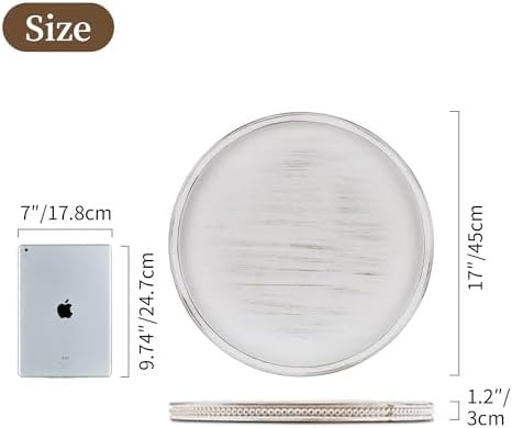Hanobe 17" Large Round Decorative Tray for Coffee Table Decor, Beaded Edge - Image 6
