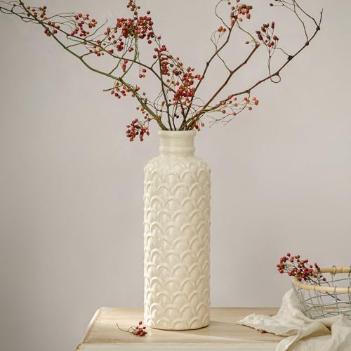 Ceramic Flower Vase, 13.98" Tall Rustic Farmhouse Decorative Vase for Home Decor, Beige Textured Pottery Vase for Pampas Grass, Living Room, Entryway, Mantel, Kitchen Table - Image 4