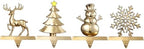 Set of 4 Antique Gold Christmas Stocking Holders for Mantel, Christmas Stocking Hanger Set-Snowflake Snowman Reindeer Tree Stocking Holder for Mantle- Metal Fireplace Hooks for Xmas Decor - Image 4
