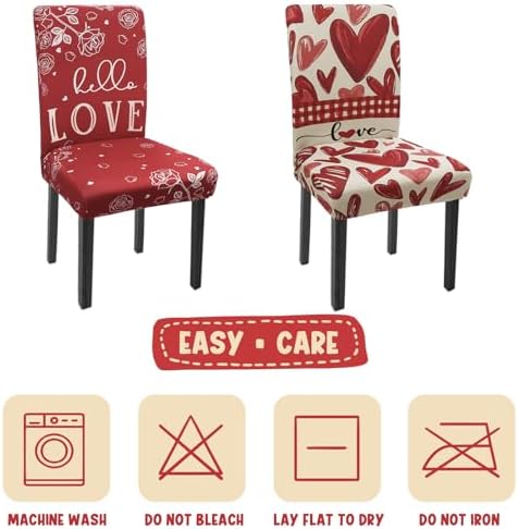 Valentines Chair Covers Set of 4 Watercolor Rose Stretch Parsons Slipcover - Image 6