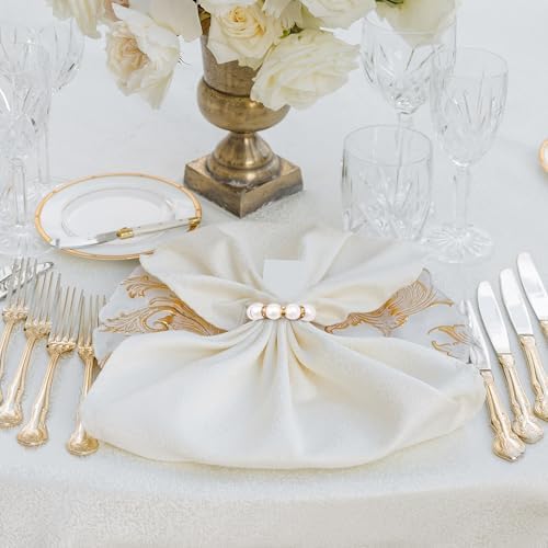 120 Pcs Pearl Napkin Rings Imitation Pearl Beaded Napkin Rings Holder Gold White Disposable Napkin Rings Beaded Serviette Buckles for Wedding Home Party Dinner Table Decor and Daily Use - Image 7