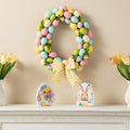 Glitzhome 18" H Easter Wreath with Artificial Easter Eggs Berries for Front Door Wall Decor, Spring Easter Egg Shaped Garland with Colored Eggs Bow Knot Holiday Decoration by Glitzhome