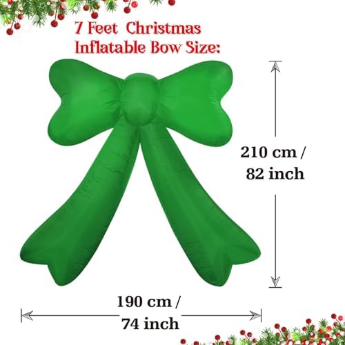 Christmas Inflatables Lighted Yard Lawn Inflatable Decoration with Built-in Fan and Stakes Ropes Holiday Party Decor, Christmas Decor (7FT-Green Bow) - Image 3
