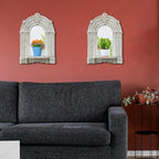 2 Set Vintage Candle Wall Sconce for Home Decor Living Room Bedroom Office Wood Antique Mirrored Victorian Mounted Candlestick Wall Holder Relief Hanging Decor -White 11.8in - Image 7