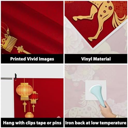 AOFOTO 8x8ft Happy Chinese New Year Backdrop China Spring Festival Lunar Year of The Horse Decoration Banner Paper Cut Flowers CNY Lanterns 2026 Background Party Supplies Photoshoot Studio Props - Image 3
