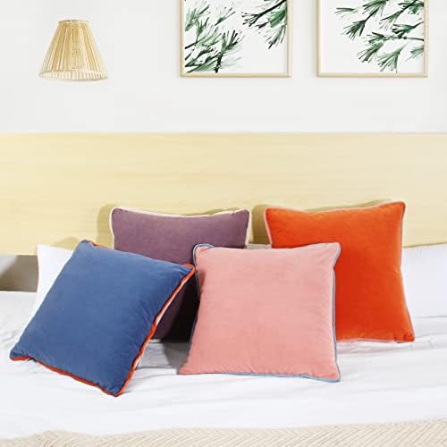 Velvet Throw Pillow Covers 20x20 Inch Set of 4 Decorative Velour Pillowcases Double-Colored Cushion Covers for Sofa Couch,Warm-Edge - Image 3