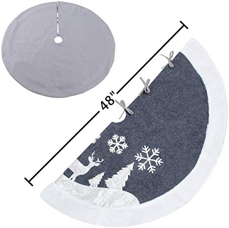 Christmas Tree Skirt, Fur Rustic White Xmas Tree Skirt,Snowy Christmas Trees Mat Decorations Indoors,Deer and Snowflake Pattern (48 inches, White Deer) - Image 6