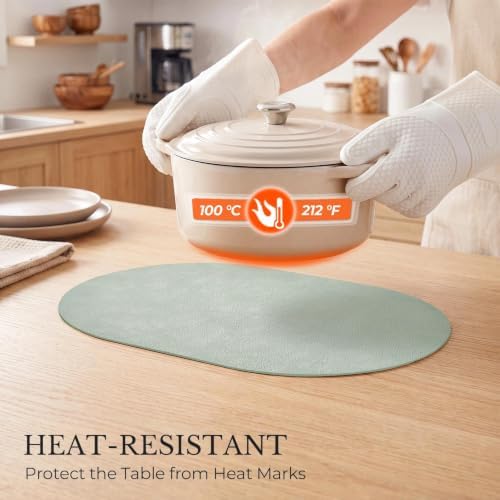 MOSAYT Vinyl Faux Leather Oval Placemats, Set of 6, Green - Image 4