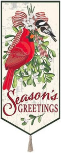 28 x 12.5 | Traditional Merry Christmas Everlasting Impressions Textile Décor Garden Flag (Mistletoe and Cardinal) by EvergreenFlag