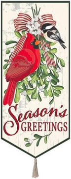 28 x 12.5 | Traditional Merry Christmas Everlasting Impressions Textile Décor Garden Flag (Mistletoe and Cardinal) by EvergreenFlag