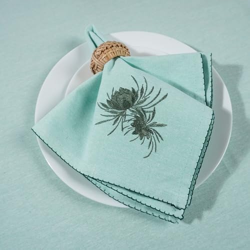 Luxury Embroidered Cloth Napkins – Green Bloom, Set of 6, 18x18 | Sage Green Dinner Napkins with Floral Embroidery | Elegant Cotton Blend Table Napkins for Holiday Hosting, Weddings - Image 5