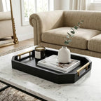 Decorative Wood Serving Tray with Polished Gold Handles, Octagon MDF Tray, Glossy Finish, 16x12 Inch, for Coffee Table, Ottoman (Black) - Image 2