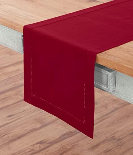 Solino Home Cotton Linen Table Runner Red, Hemstitch Collection 14 x 90 in - Image 2