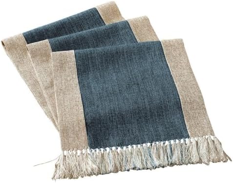 Farmhouse Rustic Faux Linen Dining Table Runner 15 x 79 Inch Blue by HomeyHo
