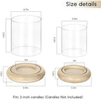 Set of 2 Hurricane Glass Candle Holders with Natural Brown Wood Base Decorative Candle Lantern, Farmhouse Rustic Boho Table Centerpieces Decor for Living Room, Outdoor Home Decor - Image 3
