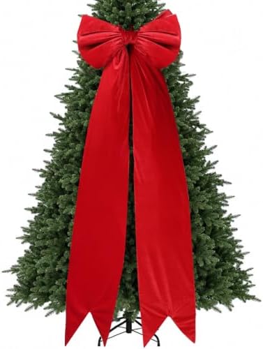 Large Velvet Bow 75x23 Inch Oversized Christmas Tree Topper (Red) - Image 2