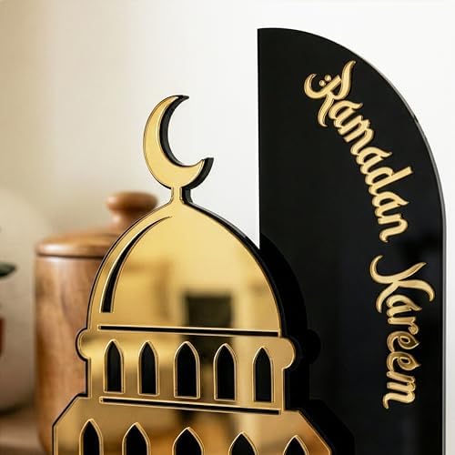 iwa concept Ramadan Kareem Table Decor, Islamic Mosque Statue with Acrylic Design, Freestanding Modern Islamic Home Decoration for Ramadan and Eid - Image 2