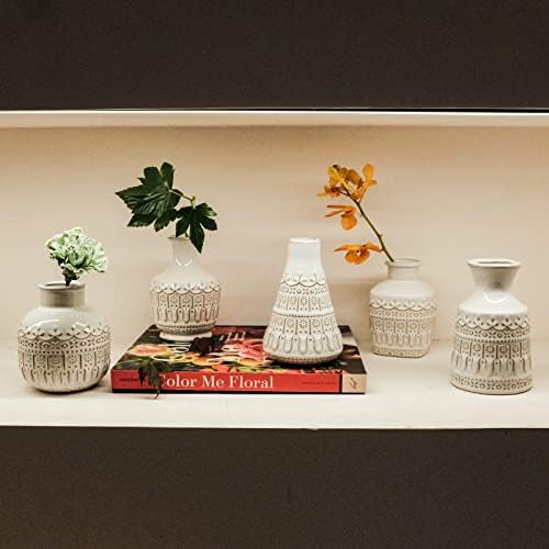 Yundu White Ceramics Bud Vase Set of 10 - Small Vases for Flowers, Vintage Vases for Centerpieces, Table Decorations for Rustic Wedding, Bud Vases in Bulk - Image 6