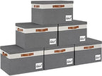 GhvyenntteS 6 Pack Fabric Storage Bins with Lid, Large Closet Storage Bins with Lid and 3 PU Handles, Foldable Fabric Storage Boxes with Label Window for Home Bedroom Office (Grey, Large) by GhvyenntteS
