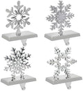 INNO STAGE Snowflake Christmas Stocking Holders for Mantle -Set of 4 Metal Stocking Hangers, Silver Stocking Hooks for Fireplace Window Tabletop Stair Shelf Christmas Decoration by INNOSTAGE