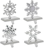 INNO STAGE Snowflake Christmas Stocking Holders for Mantle -Set of 4 Metal Stocking Hangers, Silver Stocking Hooks for Fireplace Window Tabletop Stair Shelf Christmas Decoration by INNOSTAGE