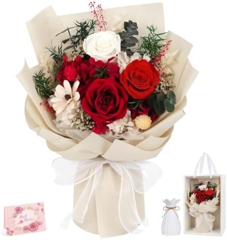 Flowers for Delivery Prime Preserved Flowers Bouquet with Vase That Last 3-5 Years Real Forever Flowers Red Rose Bouquet for Mom Mother Women Wife Friends Birthday Mothers Day Gifts by TYLTYS