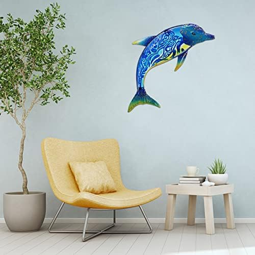 John's Studio Dolphin Wall Decor Outdoor Metal FIsh Sea Hanging Art Glass Sculptures Home Ocean Theme Decorations for Living Room, Bedroom, Yard, Fence and Patio - 17.5 Inches - Image 5