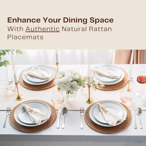 4-Pack Rattan Placemats - 13-inch Round Placemats (Stained Brown) - Woven Place Mats, Round Table Mats - Wicker Chargers for Dinner Plates, Plate Chargers Boho - Image 2