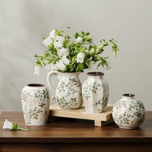 Ceramic Flower Small Vase for Home Decor, Vintage Green Mini Vase Set of 4 - Image 2