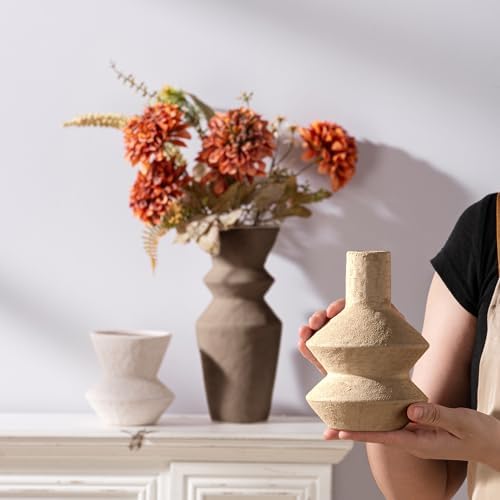 Ceramic Vase Home Table Decor - Flower Vase Set of 3 Living Room Kitchen Decorations Farmhouse Modern Rustic Vases Decorative Centerpiece for Shelf Bedroom Office Bathroom Dining Coffee Desk - Image 5