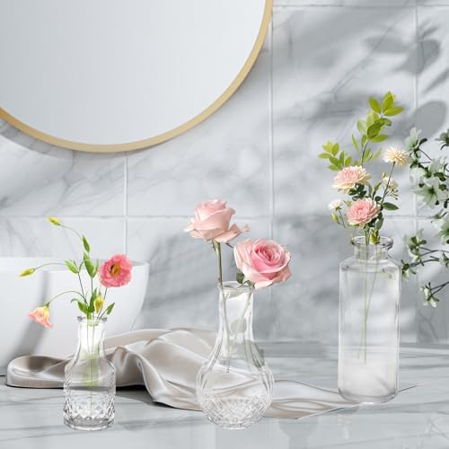 32 PCS Clear Glass Bud Vases Set,Small Flower Arrangement Vase,Vintage Crystal Glass Design,Wedding,Party Decoration,Home Flower Arrangement (32) - Image 6