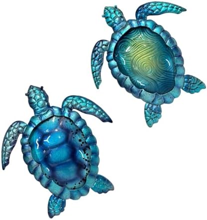 LIFFY Metal Turtle Wall Art Decor Ocean Wall Hanging Coastal Wall Sculptures Beach Theme Wall Decoration for Indoor Outdoor Bathroom Beach Garden Pool (10", 2 pcs) by LiffyArt