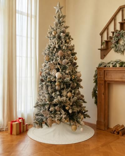 36 Inch White Knitted Christmas Tree Skirt Small Thick Cable Knit Round Cream for 4ft 5ft Tree Rustic Farmhouse Neutral Christmas Decor Tree Base Cover Xmas Home Decor (White-03) - Image 6
