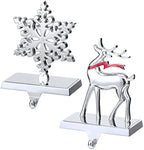 Christmas Stocking Holders, Set of 2 Snowflake & Reindeer Silver Stocking Holder, Weighted Personalized Christmas Stockings Hanger for Mantel, Stocking Hooks for Mantle Fireplace Christmas Decorations by Minetom
