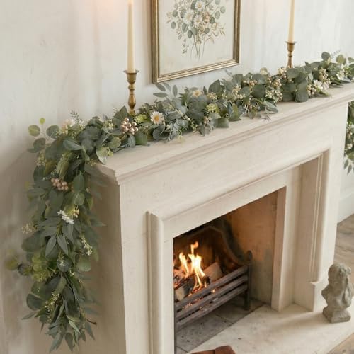 2-Pack 6 Ft Artificial Eucalyptus Garlands for Mantel Decor - Image 4