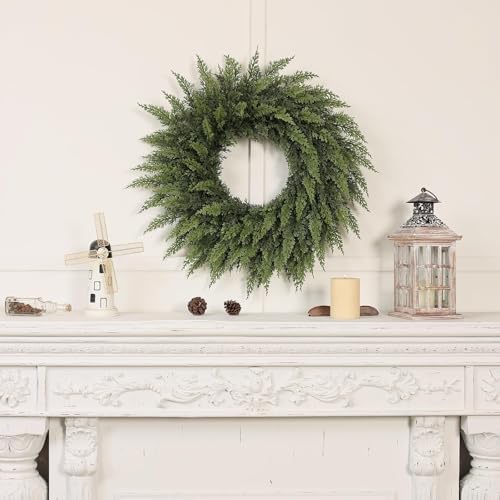 24" Artificial Lifelike Touch Cedar Christmas Wreath for Front Door Decor - Image 5