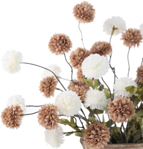 DuHouse 9pcs Artificial Flowers Faux Silk Pompon Mum, Mixed Color Silk Small Mini Chrysanthemum Ball with Stems for Home Table Kitchen Decor DIY Wedding Bouquets Centerpieces - Image 3
