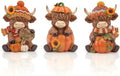 Simgoing 3 Pcs Happy Fall Highland Cow Figurines Pumpkin and Sunflower Cow by Simgoing