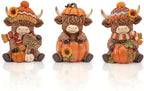 Simgoing 3 Pcs Happy Fall Highland Cow Figurines Pumpkin and Sunflower Cow by Simgoing