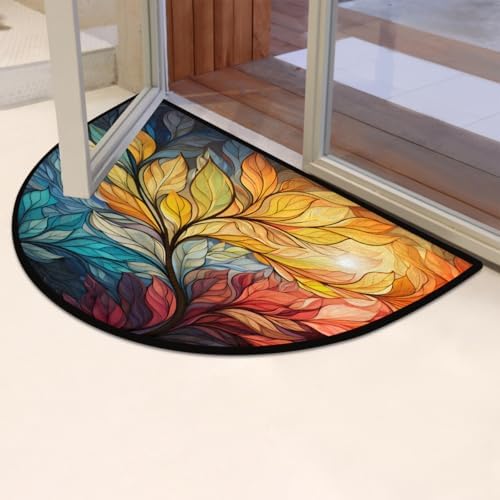 Abstract Leaf Door Mat for Outdoor Indoor Welcome Mat Half Round Doormat Entryway Rug 24" x 36" Door Mats for Home - Image 7
