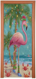 Pfrewn Christmas Decorations Door Cover Christmas Tropical Flamingo Palm Tree Crab Front Door Backdrop Banner Winter Holiday Garage Door Sign for Home Indoor Outdoor Party Supplies 36x98 in by Pfrewn