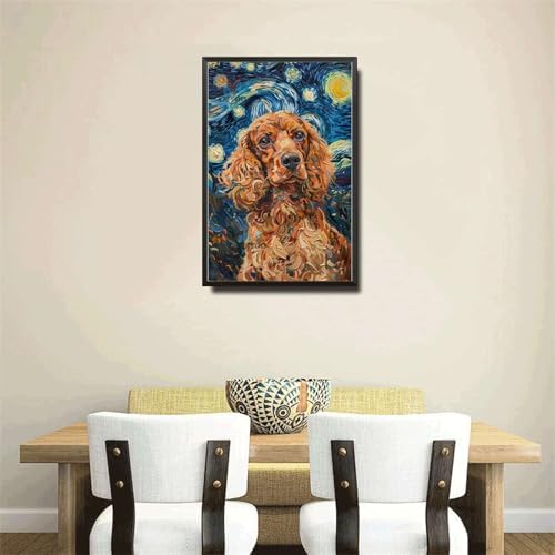 Metal Sign Vintage Tin Sign Cocker Spaniel Starry Night Cocker Lively Cocker in Night for Home Garden and Seasonal Celebrations Corrosion Resistant Aluminum 6×8 Inches with Metal Frame - Image 4