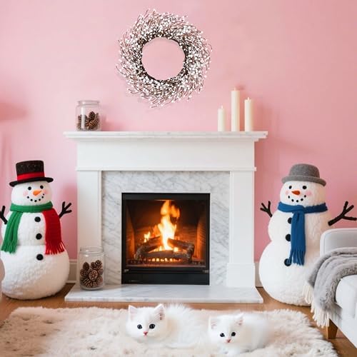 zjlmit Artificial Winter Wreath 20 Inch Winter Wreaths for Front Door White Berry Wreath with White Berriesfor Christmas Holiday Indoor OutdoorWall Porch Window - Image 7
