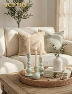 NUPTIO Wooden Taper Candle Holders, Set of 3 Sage Green Candlesticks - Image 5